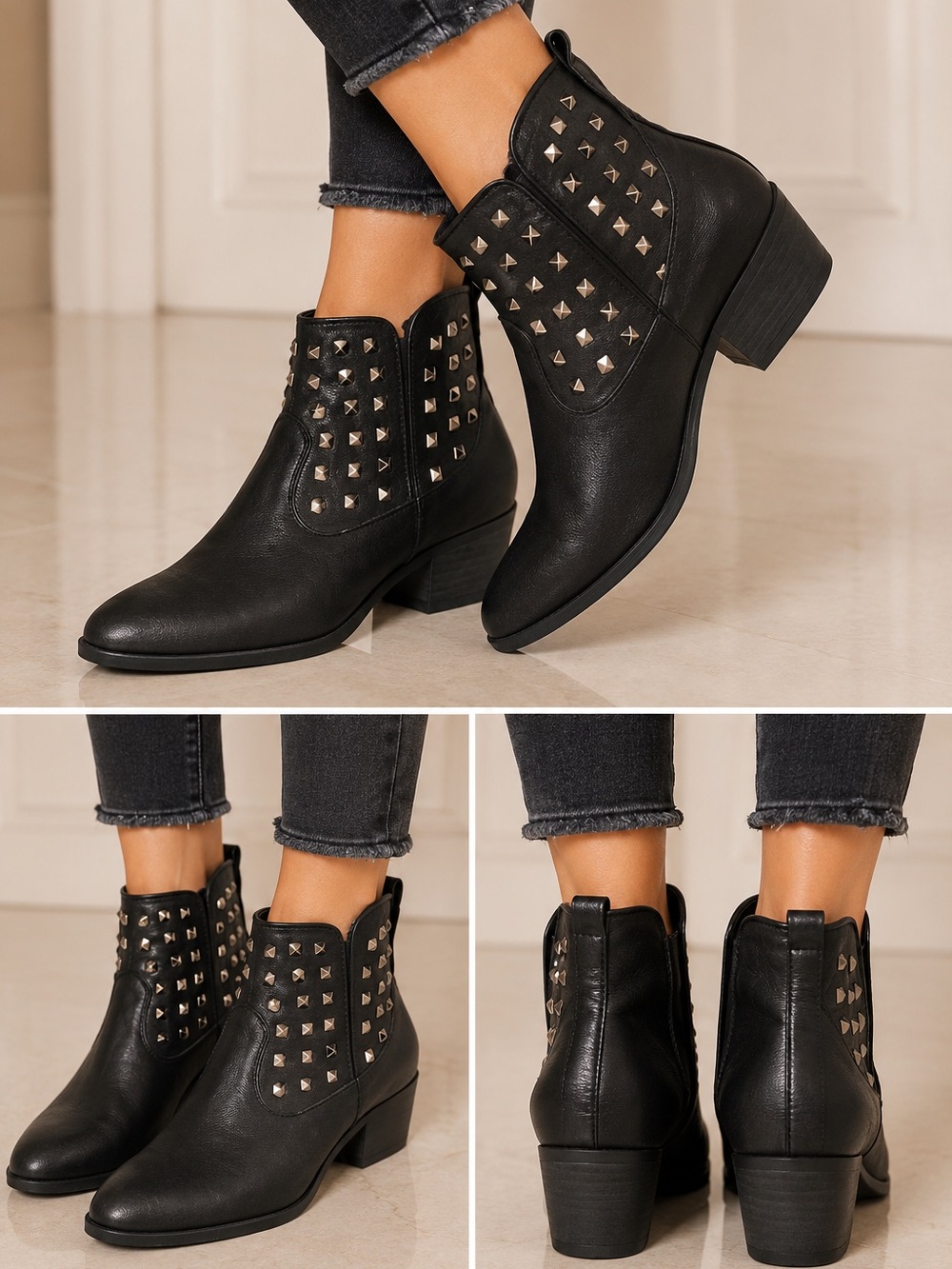 Type Z Black Studded Ankle Booties